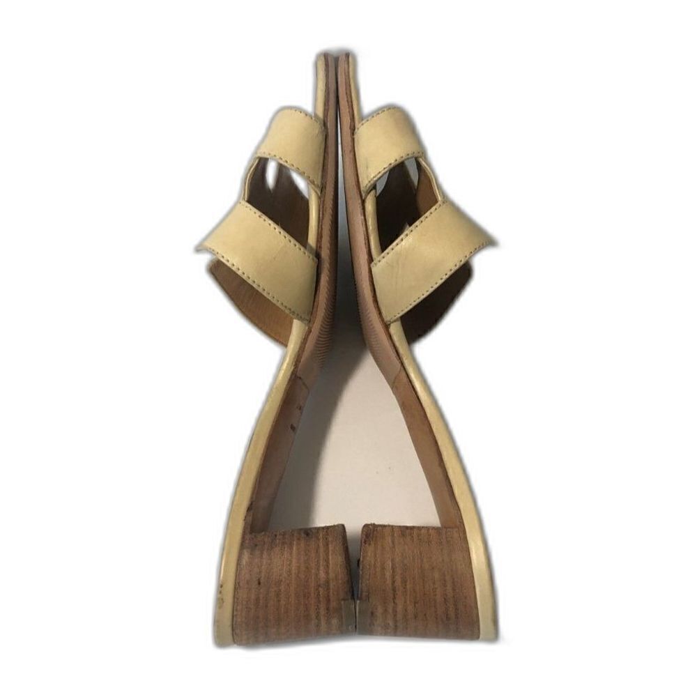 HERMES Oasis "H" Cut Out Sandals Women's Size 6.5 Cream Tan Block Heel Shoe - Picture 12 of 15